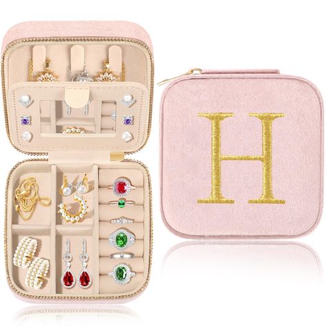 PRICES MAY VARY. Unique Gifts For women: Luxurious pink velvet and personalized embroidery letter, mini Jewelry case with letter makes the personalized gift for mom, daughter, friends, sister, bridesmaid, bride, wife, girlfriend, teacher... Portable and Compact: Multi-functional travel jewelry storage box with mirror can hold all kinds of jewelry in different areas. There are 3 necklace hooks, an elastic pocket for many uses, ring holder, earring holder, removable dividers, so it can be adjusted Girls Jewelry Organization, Sister Bridesmaid, Pink Jewelry Box, Mini Jewelry, Embroidery Letter, Girls Personalized Gifts, Travel Jewelry Organizer, Personalized Jewelry Box, Birthday Gifts For Teens