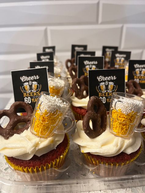 Beer Cupcakes For Men, Cheers And Beers Cupcake, Brewery Themed Birthday Party, Beer Theme Cupcakes, Beer Themed 40th Birthday Party, Cheers And Beers To 30 Years Cake, 30th Cupcakes For Men, 50th Cupcake Ideas For Men, 49 Birthday Party Ideas For Men