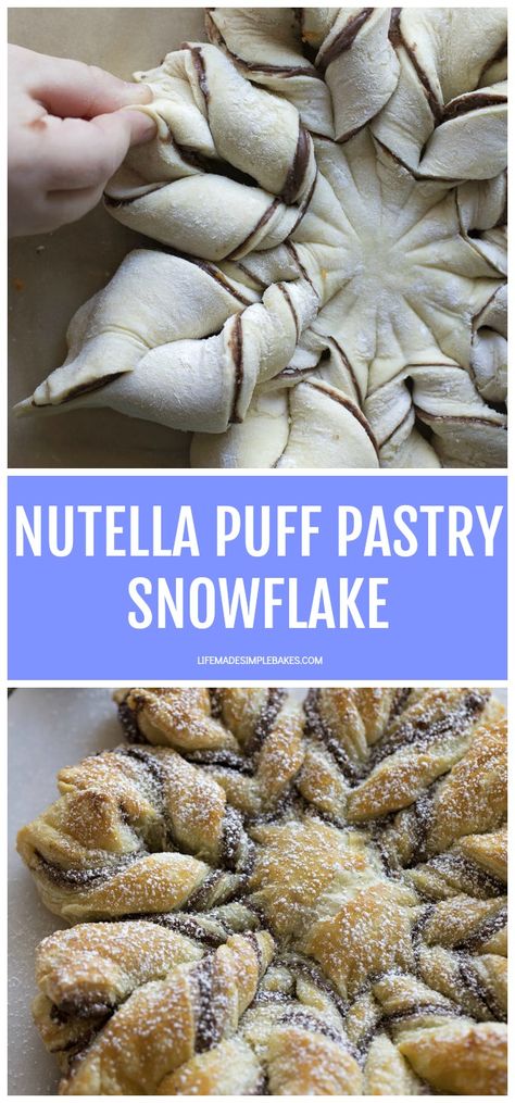 Puff Pastry Snowflake Dessert, Nutella Christmas Wreath Puff Pastry, Pull Apart Puff Pastry Snowflake, Puff Pastry Creations, Chocolate Hazelnut Puff Pastry, Snowflake Pastry Puff, Easy Puff Pastry Snowflake, Nutella Puff Pastry Gingerbread Men, Nutella Puff Pastry Snowflake