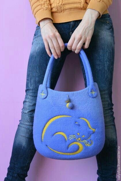 Bag Logo Design, Felt Wallet, Felt Fashion, Felted Handbags, Bag Logo, Wool Bags, Ladies Bag, Blue Handbags, Cat Bag