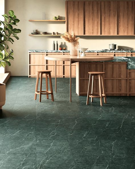 Luxury vinyl kitchen flooring | Moduleo Moduleo Flooring, Dark Green Tile, Vinyl Flooring Sheet, Vinyl Flooring Kitchen, York Stone, Vinyl Floor Covering, Sheet Vinyl Flooring, Green Floor, Kitchen Vinyl