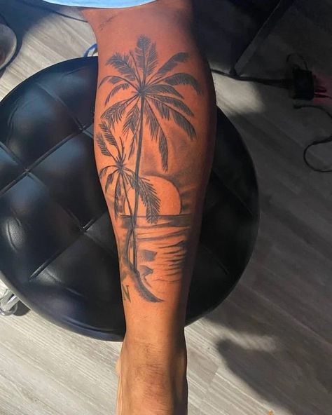 Palm Tree Sleeve Tattoo, Florida Tattoo Ideas For Men, Island Tattoo Ideas, Cuban Tattoos, Arm Tattoos For Guys Forearm, Tiger Tattoo Sleeve, Hawaii Tattoos, Small Forearm Tattoos, Palm Tattoos