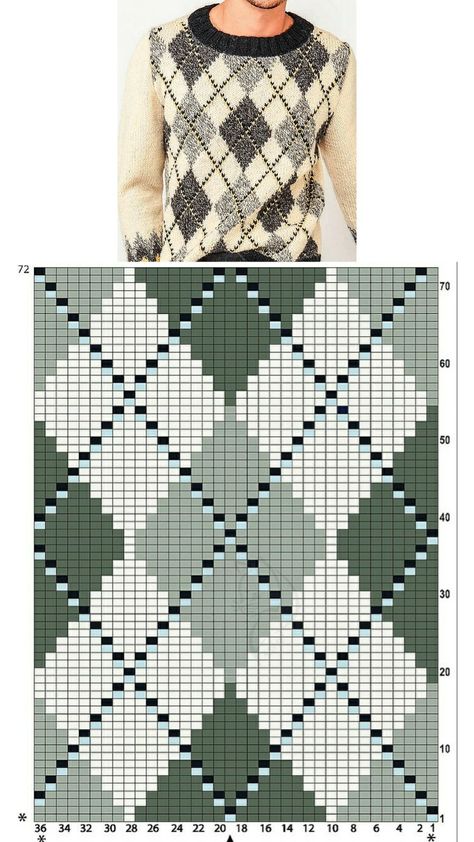 Argyle Crochet Pattern, Pixel Crochet Aesthetic, Colorwork Sweater Knitting Pattern Free, Knitting Diamond Pattern, Jaquard Design Pattern, Colorwork Knitting Charts, Double Knitting Charts, Knitting Diagram, Argyle Crochet