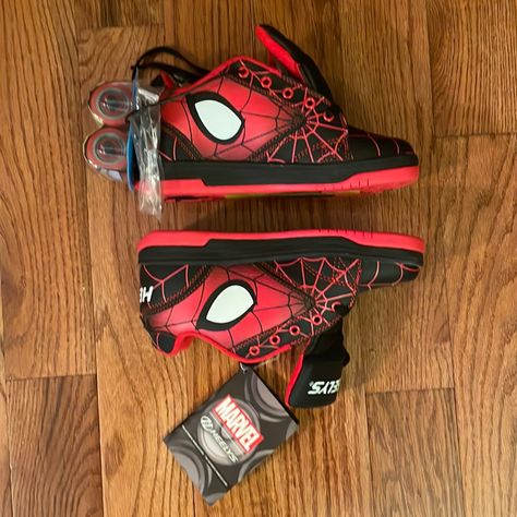 New With Tags And In Original Box Never Been Worn Authentic Marvel Spider-Man Heelys. Vintage You Will Not Find These Sneakers In Store. Let Your Little One Roll Around Town With These Sporty Spider Man Sneakers. Have Your Children Seen The Latest Spider- Man Across The Spider- Verse Yet? They Will Love These Size 4youth Sneakers That Will Last A Long Time With Its Black And Red Color That’s Hard To Attract Stains Spider Man Things, Spiderman Crocs, Cool Shoes For Men, Spiderman Shoes, Spiderman Stuff, Casual Sneakers For Men, Marvel Shoes, Spiderman Gifts, Man Sneakers