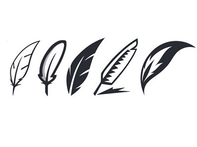 Some variations of quill/feather symbols for a logo requested by a client. Tattoo Plume, Feather Images, Handwritten Logo Design, Feather Symbolism, Logo Variations, Feather Logo, Mexican Art Tattoos, Pacific Northwest Art, Typographic Logo Design