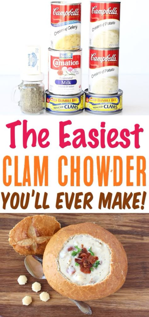 Clam Chowder Recipe Crock Pot, Crock Pot Clam Chowder, Clam Chowder Recipe New England, Crockpot Clam Chowder, Slow Cooker Clam Chowder, Crab Chowder Recipes, Clam Chowder Recipe, Cream Of Potato Soup, Easy Crockpot Chicken