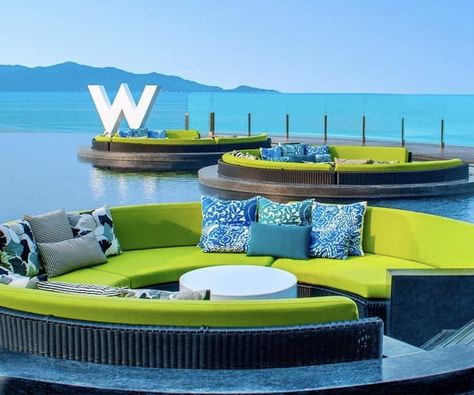 Review: W Koh Samui Hotel Koh Samui Hotel, Luxurious Resort, Resort Lifestyle, Sun Lounge, W Hotel, Seaside Resort, Koh Samui, Weekend Trip, Wooden Dining Tables