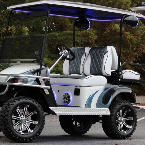 Custom Carts Cool Golf Carts Ideas, Cool Golf Carts, Custom Golf Carts Ideas, Aesthetic Golf Cart, Golf Cart Ideas, Golf Cart Customization, Custom Golf Cart, Luxury Golf Cart, Lifted Golf Carts