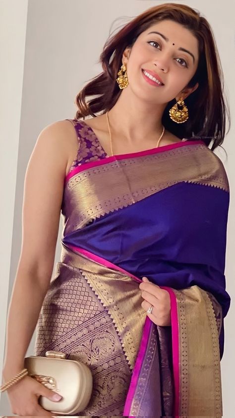 Praneetha Subhash, Pranitha Subhash Saree, Ax 100, Stylish Saree, Pranitha Subhash, Shivangi Joshi, Perfect Blouse, Blue Saree, Stylish Sarees