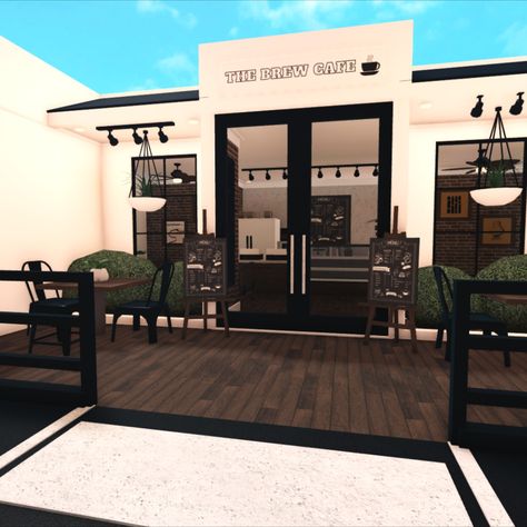 █▓▒▒░░░bloxburg build: the brew modern cafe░░░▒▒▓█ Cafe Ideas Design Bloxburg, Cute Bloxburg Resturants, Cute Bloxburg Cafe Ideas Layout, Aesthetic Bloxburg Cafe Decal Codes, Blocksburg Cafe Ideas, Bloxburg Cafe Inspo Exterior, Bloxburg Cafe Ideas Outside, Drive Thru Bloxburg Codes, Cafe In Bloxburg Layout