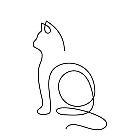 Line Art Cats, Single Line Drawing Simple, Single Line Cat Tattoo, Pretty Line Art, Simple Cat Line Art Tattoo, Cute Cat Outline Drawing, Cat One Line Drawing, Cat Tattoo Simple Line Drawings, Line Drawing Cat