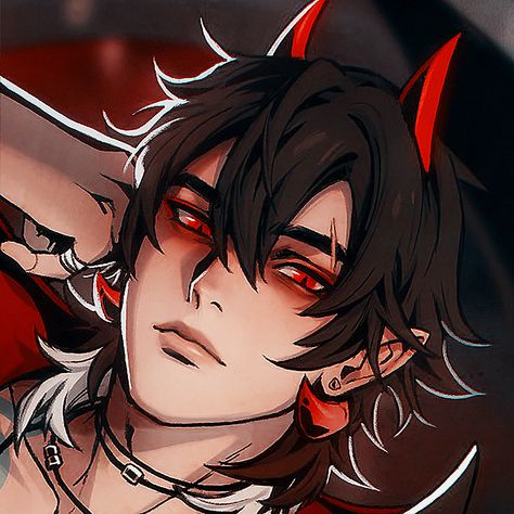 Pfp Boys Icon, Touch Starved Game, Demon Guy Art, Ais Touchstarved, Anime Guy Icon, Red Eyes Character, Cute Male Pfp, Demon Boy Art, Demon Anime Boy