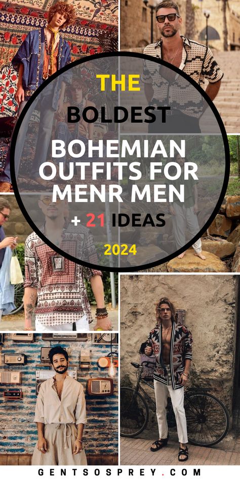 Discover 21 Stylish Bohemian Outfits for Men in 2024: From Casual to Formal Looks, Beach Vibes to Party Attire Boho Style Outfits Men, Bohemian Men Outfit, Bohemian Style Men Outfits, Boho Chic Men Outfits, Men’s Boho Style, Bohemian Outfits For Men, Boho Outfits Men, Bohemian Mens Fashion, Modern Boho Outfit