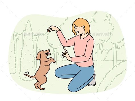 Smiling Girl Playing with Dog in Park Dog Playing Drawing, Playing With Dog Drawing, Best Friend Photography, Pets Drawing, Dog Vector, Game Illustration, Dog People, Girls Play, Dog Sitting