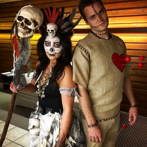 Witch Doctor Couple Costume, Voodoo Doll Couple Costume, Witch Doctor And Voodoo Doll Costume, Diy Voodoo Costume, Voodoo Doll Costume Men, Voo Doo Doll Costume Diy, Voodoo Dolls Costume, Diy Witch Doctor Costume, Diy Voodoo Witch Costume