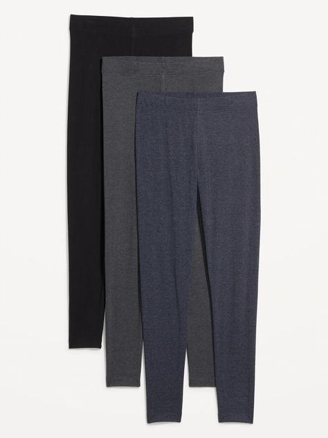 High Waisted Leggings 3-Pack For Women | Old Navy Old Navy Leggings, Perfect Leggings, Navy Leggings, Heavy Knit, Cotton Leggings, Grey Leggings, Old Navy Women, Color Print, Bottom Clothes