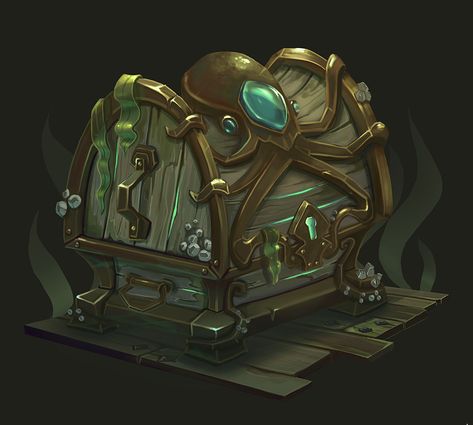 ArtStation - Angler's Treasure- Texture practice , Maeve Broadbin Texture Practice, Props Concept, Hand Painted Textures, 2d Game Art, Old Chest, Game Props, Affinity Designer, Prop Design, Treasure Chest