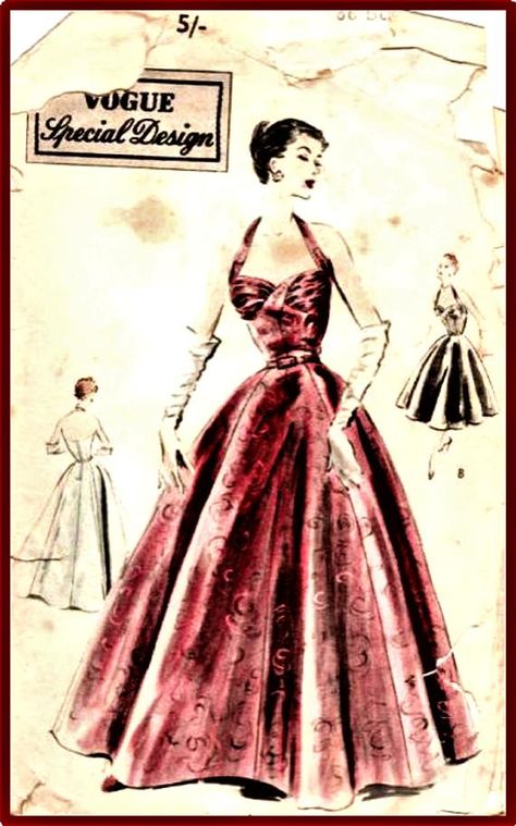 Vintage Fashion Sketches, قلادات متدلية, Vintage Vogue Sewing Patterns, Vogue Vintage, 50's Style, Scale Pattern, Vintage Dress Patterns, Vogue Sewing, Vogue Sewing Patterns