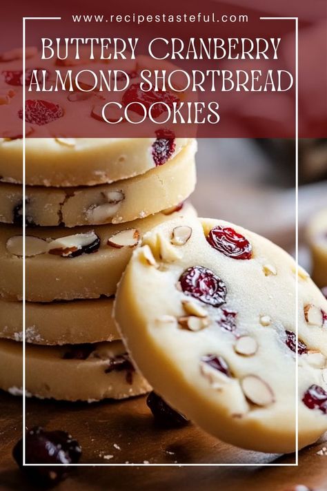 These delightful Buttery Cranberry Almond Shortbread Cookies are rich, tender, and bursting with flavors of almond and tart cranberries. Perfect for holiday gatherings or as a sweet treat any time of year, they offer a satisfying crunch from toasted almonds and a melt-in-your-mouth texture that everyone will love. Cranberry Shortbread Cookies, Almond Shortbread, Almond Shortbread Cookies, Almond Meal Cookies, Cranberry Almond, Shortbread Bars, Cranberry Cookies, Baked Cookies, Shortbread Recipes