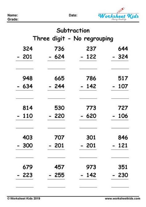 Free printable 3 digit subtraction without regrouping worksheets are great for understanding number operation that doesn’t require regrouping. all problems created in 3 digit minus 3 digit problems format. 3 Digit Subtraction Without Regrouping, Subtracting Integers Worksheet, 3 Digit Subtraction, Subtraction Without Regrouping, Subtraction With Regrouping Worksheets, Maths Homework, Math Subtraction Worksheets, Third Grade Worksheets, Regrouping Subtraction