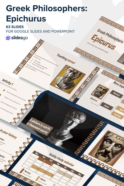 Greek Philosophers: Epichurus Philosophy Powerpoint, Aesthetic Ppt, Greek Philosophy, Presentation Slides Design, Powerpoint Tutorial, Make A Presentation, Icebreaker Activities, Slides Design, Greek Philosophers