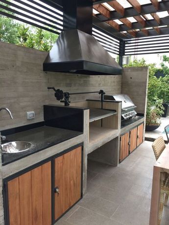 Outdoor Kitchen Design Layout Grill Area, Outdoor Kitchen Design Modern, Dirty Kitchen, Modern Outdoor Kitchen, Outdoor Kitchen Decor, Outdoor Kitchen Plans, Kitchen Design Diy, Outdoor Bbq Kitchen, Kabinet Dapur