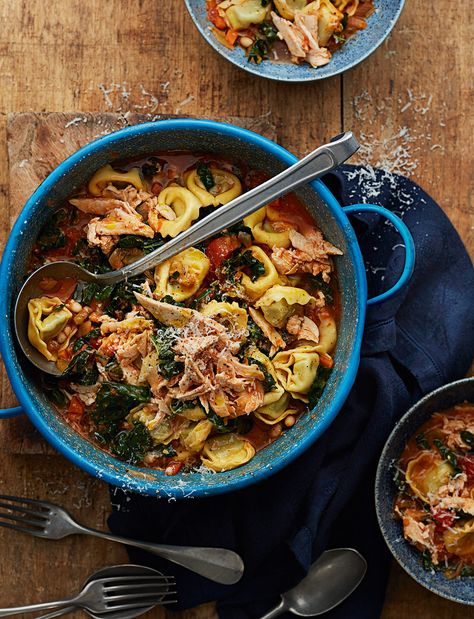 Tuscan Chicken Tortellini Soup, Tuscan Chicken Tortellini, Slow Cooker Recipes Uk, Batch Cooking Recipes, Sainsburys Recipes, Chicken Tortellini Soup, Chicken Tortellini, Tuscan Chicken, Fussy Eaters