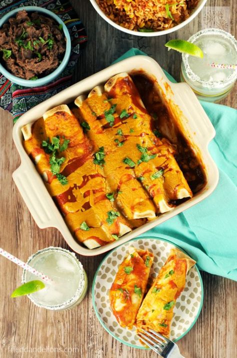 Whether it's vegan Taco Tuesday, Cinco de Mayo, or just a regular Thursday, you will love these South of the Border Inspired recipes! Vegan Jackfruit Recipes, Carnitas Enchiladas, Jackfruit Enchiladas, Vegan Enchilada Casserole, Fried Dandelions, Jackfruit Carnitas, Veggie Enchiladas, Vegan Jackfruit, Jackfruit Recipes