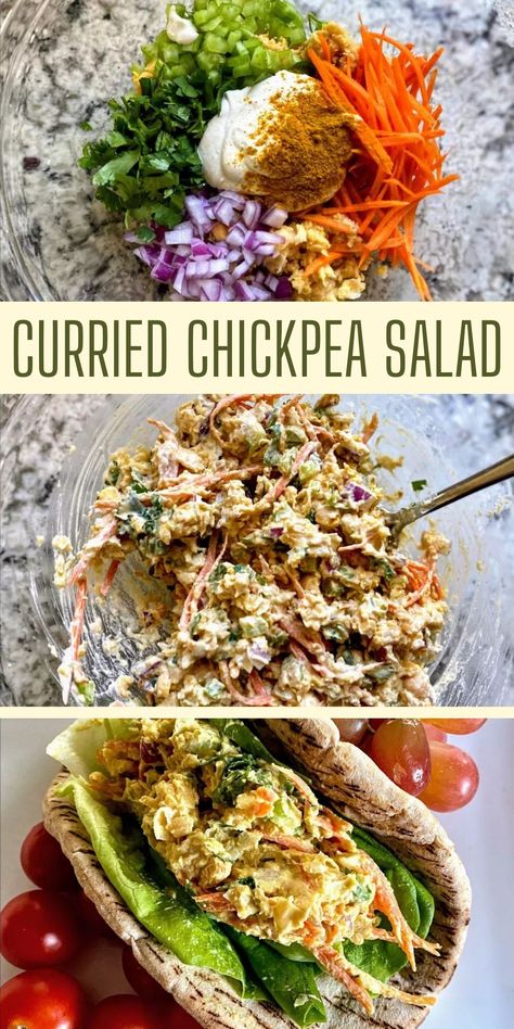 Curried Chickpea Salad, Veggie Meal Ideas, Plantiful Kiki, Gluten Free Lunches, Sandwich Spread Recipes, Ozempic Diet, Curry Salad, Chickpea Salad Recipe, Plant Based Diet Meals