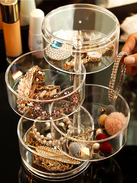 1pc 4 Layer Clear Jewelry Storage Box | SHEIN USA Containers For Hair Ties, Toy Chests, Úložný Box, Acrylic Storage, Jewelry Storage Box, Jewelry Roll, Jewelry Chest, Hanging Jewelry, Jewelry Organizer Box