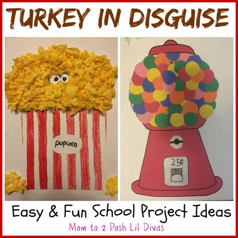 easy and fun turkey in disguise projects - a popcorn tub & gum ball machine! Disguise A Turkey Ideas Kids, School Project Ideas, Thanksgiving Art Projects, Turkey In Disguise, Turkey Template, Turkey Easy, Disguise A Turkey, Turkey Disguise Project, Turkey Project