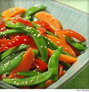 The colorful combination of sugar snap peas, red bell pepper and carrots plus Asian-inspired flavors make this side dish a pleasure to whip up for a weeknight dinner. Snap Pea Salad, Pea Recipes, Sugar Snap Peas, Veggie Side Dishes, Snap Peas, Peppers Recipes, Spring Recipes, Red Bell Pepper, Veggie Sides