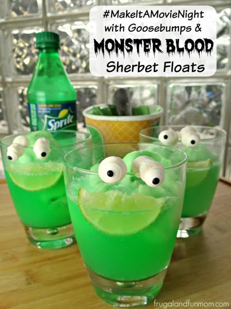 Goosebumps Inspired Monster Blood Sherbet Floats With Lawn Gnome Popcorn! #MakeItAMovieNight Goosebumps Birthday Party, Goosebumps Birthday, Goosebumps Party, Goosebumps Monsters, Kid Cooking, Lawn Gnome, Halloween Drinks Alcohol, Halloween Foods, Food For Party