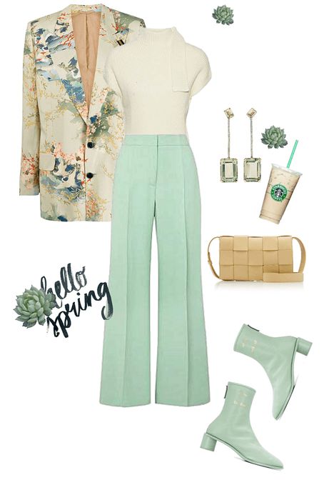 sp245 Outfit | ShopLook #bold #trends #shoplook #style #fashion #set #outfit #chic #inspo #polyvore #nationalearthday #green #spring #looks #earth #natural #layers Mint Green Aesthetic Outfit, Pastel Green Pants Outfit, Green Flare Pants Outfit, Mint Green Pants Outfit, Mint Pants Outfit, Mint Green Outfits, Natural Layers, Dressy Pants Outfits, Mint Green Pants