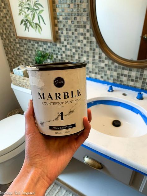 How to Paint a Countertop to Look Like Marble! - Average But Inspired Paint Bathroom Countertops, Painted Countertops Diy, Painting Bathroom Countertops, Countertop Paint Kit, Paint Bathroom, Countertop Makeover, Diy Kitchen Countertops, Diy Bathroom Makeover, Painting Countertops