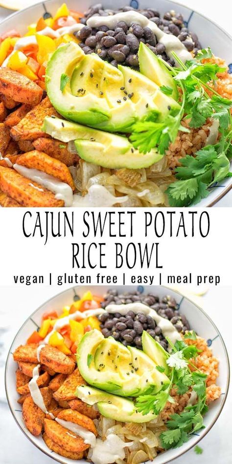 Super easy to make and incredibly satisfying: This Cajun Sweet Potato Rice bowl is naturally vegan, gluten free and infused with all the best cajun flavors. An amazing dinner, lunch, meal prep, work lunch and budget friendly meal which the whole family will love. #vegan #glutenfree #vegetarian #dairyfree #contentednesscooking #sweetpotato #cajunrecipe #easyfood #mealprep #worklunchideas #budgetmeals #lunch#dinner #ricebowls #ricebowlshealthy #bowlrecipes Sweet Potato Rice Bowl, Sweet Potato Rice, Meal Prep Plans, Potato Rice, Budget Ideas, Tasty Vegetarian Recipes, Best Dinner Recipes, Fun Dinners, Idee Pasto Sano