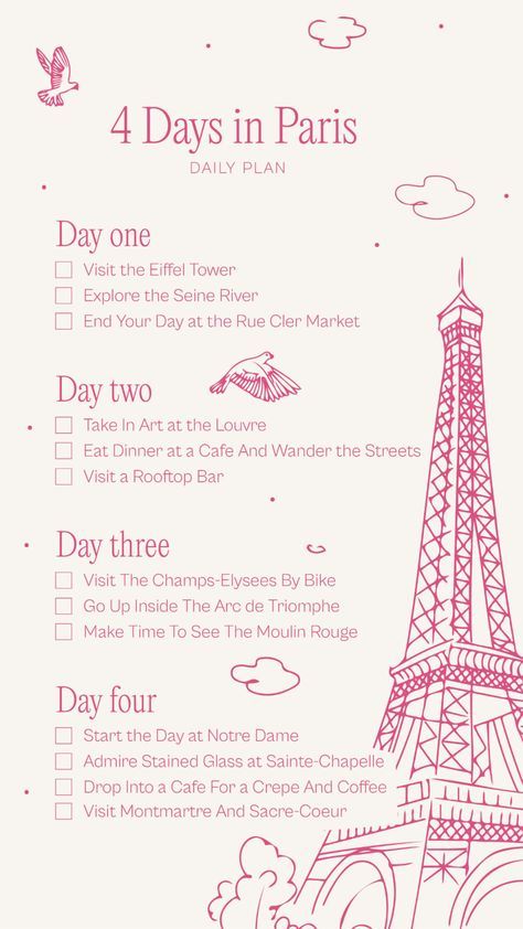 Four Days In Paris, Champ Elysees, Paris Trip Planning, 4 Days In Paris, Moulin Rouge Paris, The Moulin Rouge, Cafe Paris, Travel Infographic, Paris Itinerary