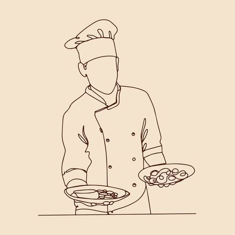 Chef Character Design Illustration, Vintage Chef Illustration, Chef Art Drawing, Chef Hat Drawing, Chef Drawing, Cooking Tattoo, Chef Illustration, Chef Pictures, Plate Decoration