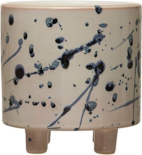 Creative Co-Op Stoneware Footed Planter with Splatter Design, White & Blue (Holds 5" Flower Pot, White Garden Railings, Planter Window, Railing Planters, Barrel Planter, Urn Planters, Window Planter Boxes, Cement Planters, Creative Co Op, Wall Planter