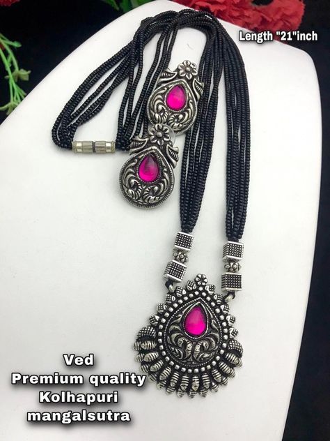 850 rs+ship..eteq..kolhapuri oxidised mangalsutra Oxidised Mangalsutra, Mangalsutra Chain, Whatsapp Message, Oxidized Silver, Statement Necklace, Premium Quality, Jewelry Design, Chain, Pendant