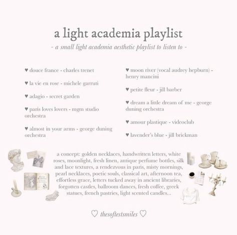 Light Academia Playlist, Academia Playlist, Light Acadamia, Light Academia Aesthetic, Romantic Academia, Song Suggestions, Song Recommendations, Music Recommendations, Talented People