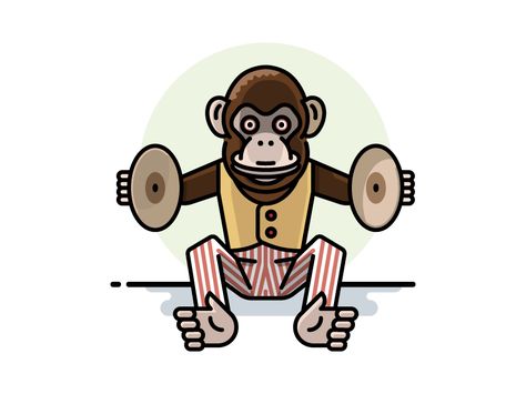 Icon-A-Day 147/366  Are these things creepy or what? Cartoon Monkey Tattoo, Circus Monkey Drawing, Monkey With Cymbals Tattoo, Mtb Outfit, Monkey With Cymbals, Monkey Meditating Illustration, Banksy Monkey Headphones, London Black Cab, Monkey Toy