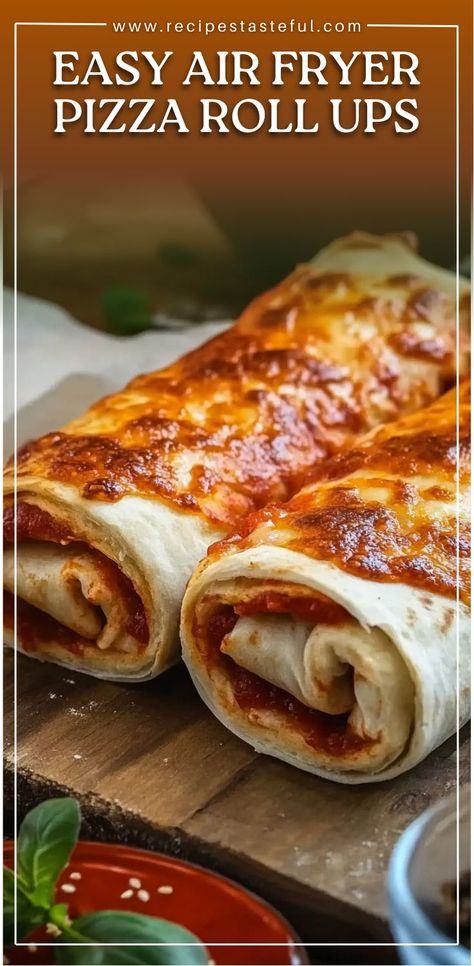 These Easy Air Fryer Pizza Roll Ups are the perfect combination of crispy, cheesy, and savory goodness. Made with flour tortillas, mozzarella cheese, and pepperoni, these roll-ups are ready in just minutes. A quick snack or meal that’s crispy on the outside and gooey on the inside, they taste amazing dipped in extra pizza sauce. Plus, they’re a breeze to make using the air fryer! Tortilla Pizza In Air Fryer, Air Fryer Pizza Roll Ups, Pizza Roll Ups, Air Fryer Pizza, Pizza Roll Up, Pepperoni Rolls, Pizza Roll, Tortilla Rolls, Tortilla Pizza