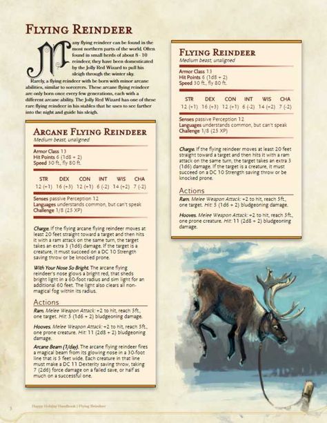 Missed my cake day but here is a Homebrew DnD dump I have collected - Imgur Christmas Dnd Monsters, Dnd Christmas Monsters, Christmas Dnd, Dnd Christmas, Dnd Stats, Dnd Character Sheet, Flying Reindeer, Dnd Races, Dungeon Master's Guide