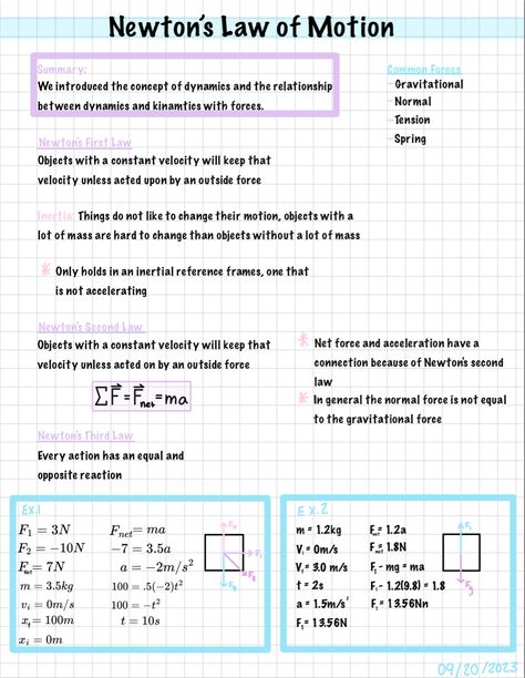 Physics Notes Newton, Grade 11 Physics Notes, Newtons Laws Of Motion Notes, 8th Grade Science Notes, Laws Of Motion Notes, Newton Laws Of Motion, Uni Notes, Physics Laws, Newton's Second Law