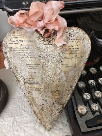 In My Own Imagination: A CHIPPY VINTAGE HEART Vintage Valentine Crafts Diy, Vintage Valentine Crafts Ideas, Decoupage Hearts, Shabby Chic Valentines, Distress Spray Stain, Valentine Ornaments, Valentine 2023, Jen Woodhouse, Primitive Valentine