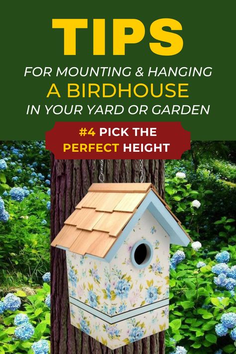 Mounting Bird Houses, Hanging Birdhouse Ideas, Where To Hang Bird Houses, Bird Garden Ideas Landscapes, Bird Area In Backyard, Birdhouses In The Garden, Painting Birdhouses Ideas Simple, Bird House Painting Ideas, Hanging Bird Houses