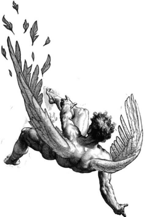 Speak Tattoo, Icarus Tattoo, Fallen Angel Tattoo, Greek Mythology Tattoos, Sun Burn, Mythology Tattoos, Greek Tattoos, Dark Art Tattoo, Tattoo Style Drawings