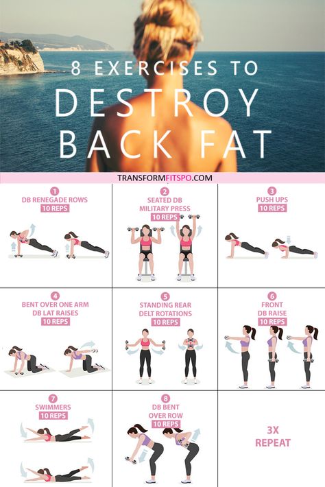 #womensworkout #femalefitness #backfat #destroyfat   Here are 8 great exercises to get rid of that stubborn back fat.  Go through the circuit 3 times for a real burn! Fitness Before After, Exercises For Back, Workout Morning, Workout Fat Burning, Back Fat Workout, Muscle Abdominal, Back Fat, Love Handles, Diet Keto