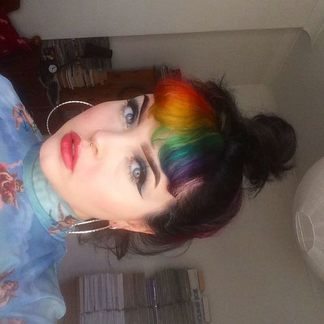 Rainbow Bangs, Bangs Color, Split Dyed Hair, Flat Twist, Dye My Hair, Hair Inspo Color, Rainbow Hair, Instagram Life, Grunge Hair